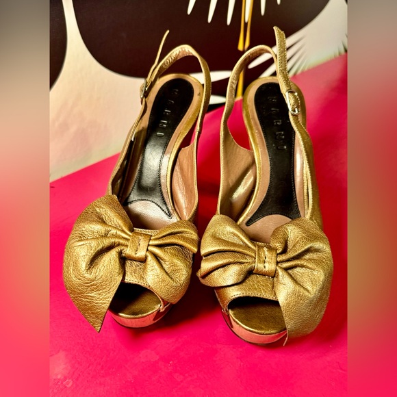 Bronze Vintage metallic Marni Wooden Platform Heels - Sz 38 ( 7.5) - Picture 2 of 7